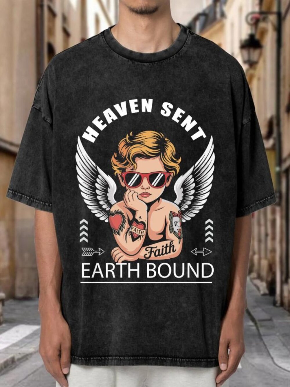 Tattooed Cherub Retro Wing Graphic Streetwear T-shirt W6MM97KERA01